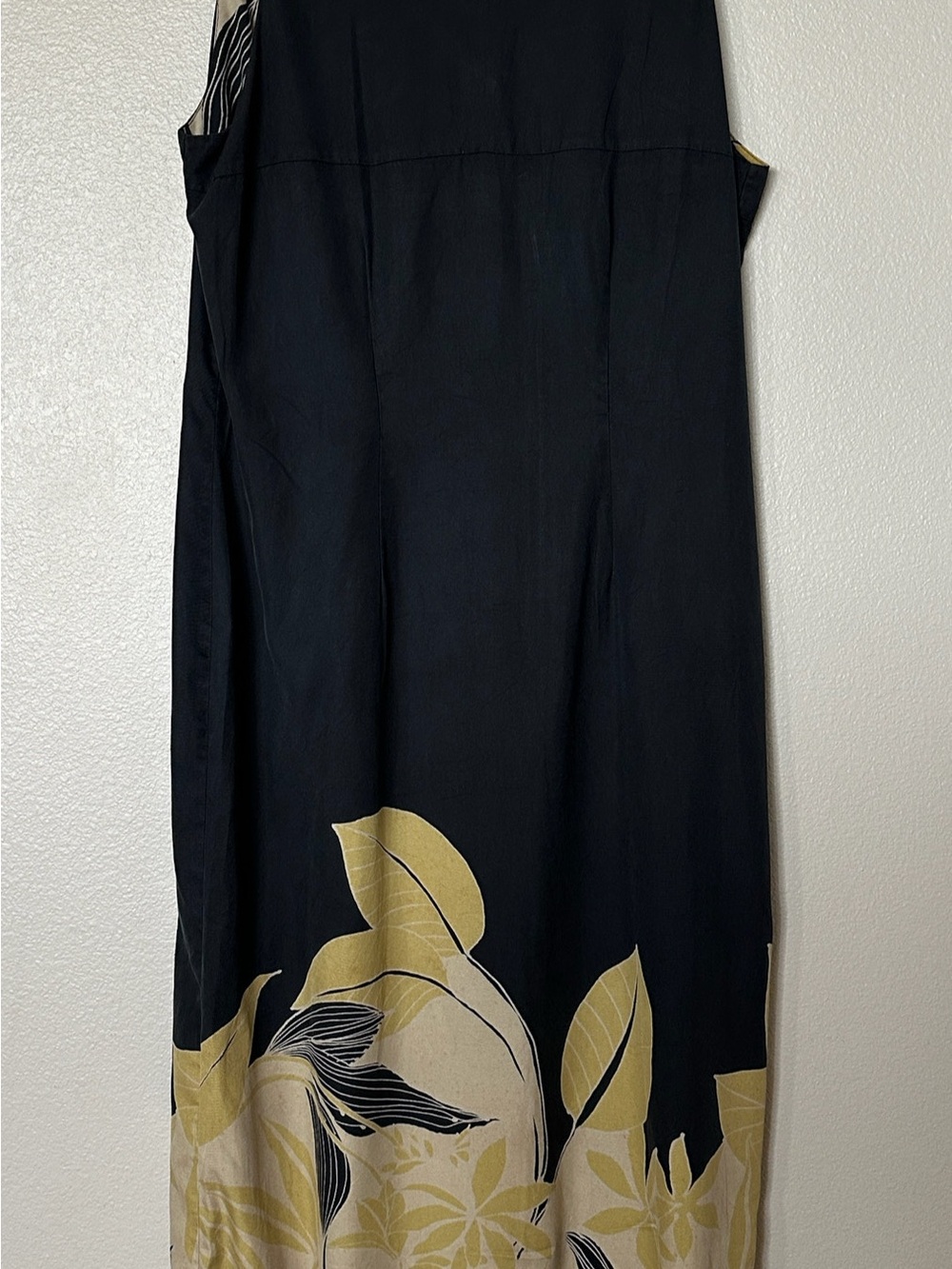 Tori Richard Black Silk Maxi Dress with Gold Floral Border